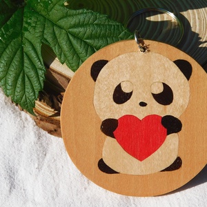 szivecskés panda fa  kulcstartó/mágnes (Intarzia), Táska & Tok, Kulcstartó & Táskadísz, Kulcstartó, Famegmunkálás, MESKA