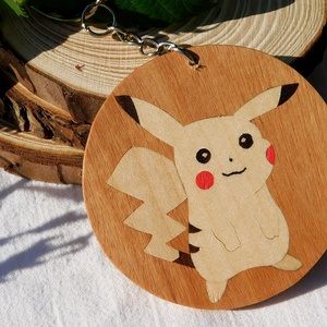 Pikachu pokemon fa  kulcstartó/mágnes (Intarzia) - táska & tok - kulcstartó & táskadísz - kulcstartó - Meska.hu