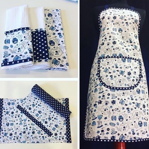 Konyharuha szett kék csészés mintával  - otthon & életmód - konyhafelszerelés, tálalás - konyhai textil - konyharuha & törlőkendő - Meska.hu