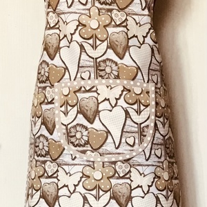 Kötény szivecske - virágok bézs színű mintával , Otthon & Életmód, Konyhafelszerelés, tálalás, Konyhai textil, Kötény, , MESKA