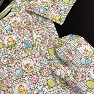 Kötény szett húsvéti mintával  - otthon & életmód - konyhafelszerelés, tálalás - konyhai textil - kötény - Meska.hu