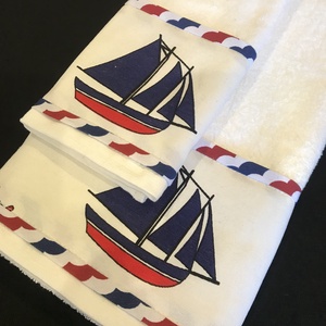 Törölköző szett tengerész mintával  - otthon & életmód - fürdőszoba - törölköző - Meska.hu