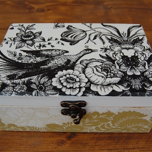 virágos - madaras doboz, Otthon & Életmód, Tárolás & Rendszerezés, Doboz, Decoupage, transzfer és szalvétatechnika, MESKA