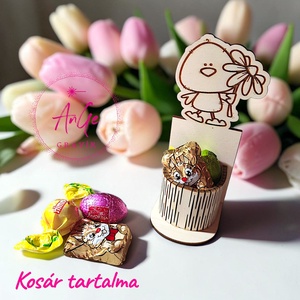 Húsvéti meglepetés kosár, Ünnepi díszek, dekorációk, Húsvéti díszek és dekorációk, Húsvéti tojásfadíszek, Gravírozás, pirográfia, MESKA