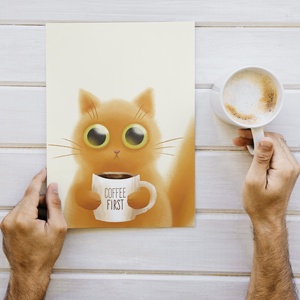Kávés cica fali kép - Cicás fali kép - Macska kép - cica print - macska print - Digitális festmény - otthon & életmód - dekoráció - kép & falikép - poszter - Meska.hu