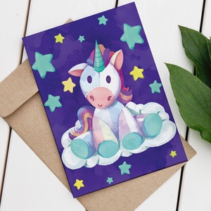 Plüss unikornis fali kép -  Lovas fali kép - Unikornis kép - csillag print - állat print - Digitális festmény - unicorn - otthon & életmód - dekoráció - kép & falikép - poszter - Meska.hu