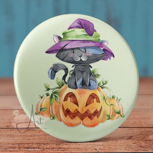 Halloween cica kitűző - tök bross - kitűző - őszi bross - macska kitűző - cuki - tök - halloween - pókháló - ékszer - kitűző és bross - Meska.hu