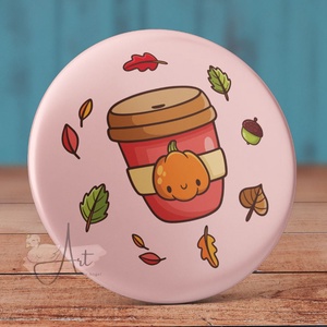 Pumpkin spice latte kitűző - tök bross - kitűző - őszi bross - kávé kitűző - cuki - tök - halloween - ősz - levél - cuki, Ékszer, Kitűző és Bross, Kitűző, Fotó, grafika, rajz, illusztráció, Mindenmás, MESKA