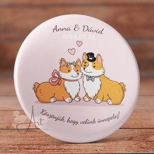 Corgi kutyás esküvői köszönőajándék hűtőmágnes - Esküvői köszönőajándék kitűző- köszönet ajándék - esküvő - kutya , Esküvő, Emlék & Ajándék, Köszönőajándék, Fotó, grafika, rajz, illusztráció, Ékszerkészítés, MESKA