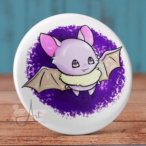 Pasztell denevér kitűző - mágnes - zsebtükör - matrica - cuki - lila denevér - pasztell színek - tavasz - anime - kawaii - ékszer - kitűző és bross - kitűző - Meska.hu