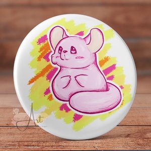 Pasztell csincsilla kitűző - mágnes - matrica - zsebtükör -  cuki - rózsaszín csincsilla - neon színek - anime - kawaii, Ékszer, Kitűző és Bross, Kitűző, Fotó, grafika, rajz, illusztráció, Mindenmás, MESKA