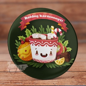 Karácsonyi ajándék mágnes - kitűző - cuki - karácsony - dísz - cuki - tél - ajándék - bögre - karácsonyfa dísz - bogyó, Otthon & Életmód, Konyhafelszerelés, tálalás, Konyhai dekoráció, Hűtőmágnes, Fotó, grafika, rajz, illusztráció, MESKA