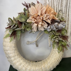 Mindenszenteki koszorú angyalkával  természetes, elegáns hangulatban (25 cm) - otthon & életmód - vallás - temetkezési tárgy - Meska.hu