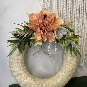 Mindenszenteki koszorú angyalkával  természetes, elegáns hangulatban (25 cm) - otthon & életmód - vallás - temetkezési tárgy - Meska.hu