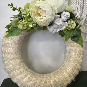 Mindenszenteki koszorú angyalkával  természetes, elegáns hangulatban (20cm) - otthon & életmód - vallás - temetkezési tárgy - Meska.hu