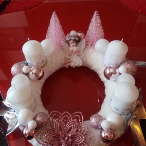 Adventi koszorú angyalkás - karácsony - karácsonyi lakásdekoráció - karácsonyi ajtódíszek - Meska.hu