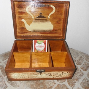 Teásdoboz,tea tartó doboz 6 rekeszes . - otthon & életmód - konyhafelszerelés, tálalás - konyhai tárolás - tea & kávé tárolás - Meska.hu