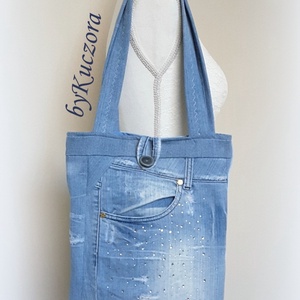 Farmer válltáska, szatyor - Világoskék strasszos -  - Meska.hu