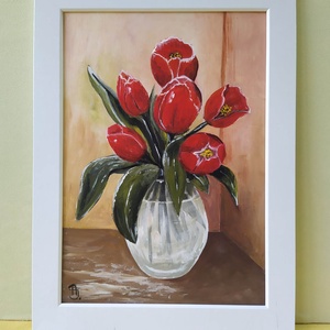 Piros tulipánok...., Művészet, Festmény, Akril, Festészet, Festett tárgyak, MESKA