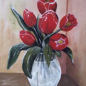 Piros tulipánok.... - művészet - festmény - akril - Meska.hu