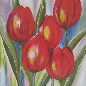 Piros tulipánok....... - művészet - festmény - akril - Meska.hu