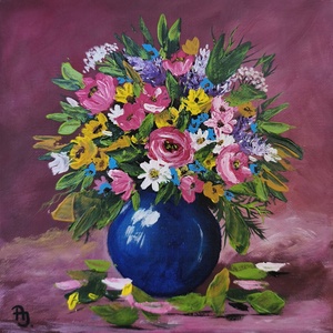 Tavaszi virágcsokor festmény, Kellékek & szerszámok, Festék, Akrilfesték, Festészet, MESKA