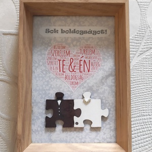 Esküvői gratulációs kép, puzzle figurás - esküvő - emlék & ajándék - doboz - Meska.hu