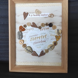 A házasság alapkövei szíves esküvői ajándék gombokkal, Esküvő, Emlék & Ajándék, Doboz, Decoupage, transzfer és szalvétatechnika, Festett tárgyak, MESKA