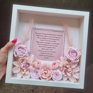 Szülőköszöntő ajándék képkeret rózsaszín virágokkal egyedi idézettel - Meska.hu