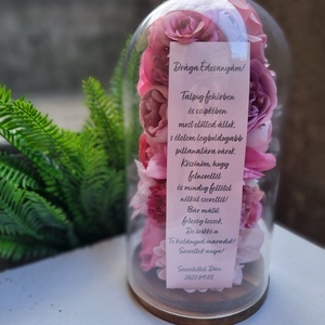 Szülőköszöntő óriás búra rózsaszín mályva fehér virágokkal egyedi idézettel, Otthon & Lakás, Dekoráció, Virágdísz és tartó, Virágbox, virágdoboz, Virágkötés, MESKA