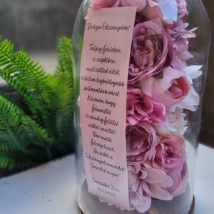 Szülőköszöntő óriás búra rózsaszín mályva fehér virágokkal egyedi idézettel - otthon & lakás - dekoráció - virágdísz és tartó - virágbox, virágdoboz - Meska.hu