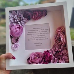Szülőköszöntő ajándék képkeret lila virágokkal egyedi idézettel esküvőre, Esküvő, Emlék & Ajándék, Szülőköszöntő ajándék, Decoupage, transzfer és szalvétatechnika, Virágkötés, MESKA