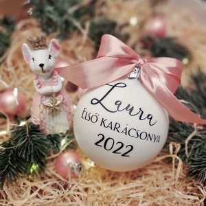 Baba első karácsonya üveggömb egyedi névvel , Karácsony, Karácsonyi lakásdekoráció, Karácsonyfadíszek, Decoupage, transzfer és szalvétatechnika, MESKA