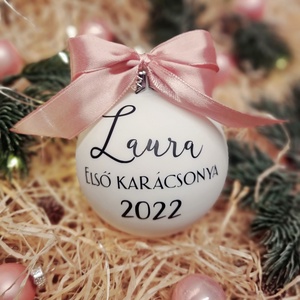 Baba első karácsonya üveggömb egyedi névvel  - karácsony - karácsonyi lakásdekoráció - karácsonyfadíszek - Meska.hu