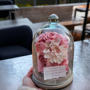 Szülőköszöntő  virágbúra rózsaszín mályva fehér virágokkal egyedi idézettel - Meska.hu