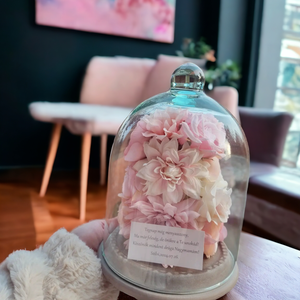 Szülőköszöntő  virágbúra rózsaszín mályva fehér virágokkal egyedi idézettel, Otthon & Lakás, Dekoráció, Virágdísz és tartó, Virágbox, virágdoboz, Virágkötés, MESKA