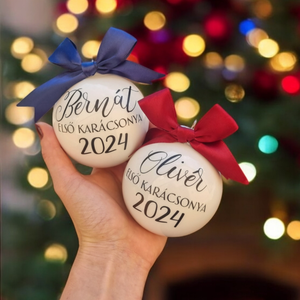 Első karácsony 8cm egyedi üveggömb, Karácsony, Karácsonyi lakásdekoráció, Karácsonyfadíszek, Decoupage, transzfer és szalvétatechnika, MESKA