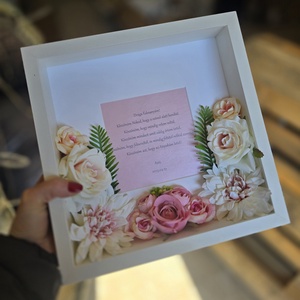 Szülőköszöntő ajándék képkeret virágokkal egyedi idézettel, Esküvő, Emlék & Ajándék, Szülőköszöntő ajándék, Decoupage, transzfer és szalvétatechnika, Virágkötés, MESKA