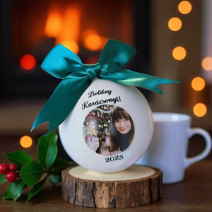 Fényképes üveggömb 8cm egyedi felirattal (801gomb), Karácsony, Karácsonyi lakásdekoráció, Karácsonyfadíszek, Decoupage, transzfer és szalvétatechnika, MESKA