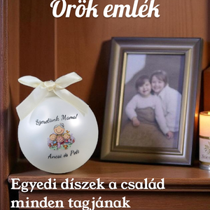 EGYEDI KARÁCSONYI ÜVEGGÖMB PIKTOGRAMMAL NAGYMAMÁKNAK 7 cm, Karácsony, Karácsonyi lakásdekoráció, Karácsonyfadíszek, Decoupage, transzfer és szalvétatechnika, MESKA