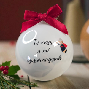 PIKTOGRAMMAL KÉRHETŐ EGYEDI KARÁCSONYI ÜVEGGÖMB SZUPERNAGYI 7 cm (704gomb), Karácsony, Karácsonyi lakásdekoráció, Karácsonyfadíszek, Decoupage, transzfer és szalvétatechnika, MESKA