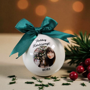 Fényképes üveggömb 8cm egyedi felirattal (801gomb), Karácsony, Karácsonyi lakásdekoráció, Karácsonyfadíszek, Decoupage, transzfer és szalvétatechnika, MESKA