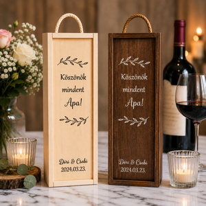 Dióra pácolt bortartó esküvőre levéllel (UV), Esküvő, Emlék & Ajándék, Szülőköszöntő ajándék, Festett tárgyak, Decoupage, transzfer és szalvétatechnika, Tökéletes ajándék apukáknak, nagypapáknak ez az egyedi bortartó. 
Kérd egyedi felirattal, ezzel sze..., MESKA