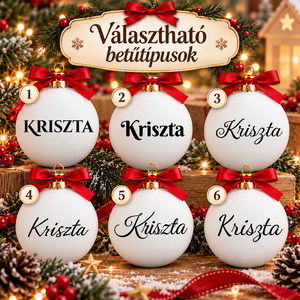 Fehér matt egyedi 8 cm feliratos és választható piktogrammal karácsonyi gömb (FELGOM805FM) - karácsony - karácsonyi lakásdekoráció - karácsonyfadíszek - Meska.hu