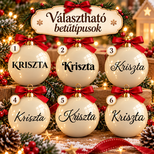 Törtfehér fényes egyedi 7 cm feliratos és választható piktogrammal karácsonyi gömb (FELGOM703TFF) - karácsony - karácsonyi lakásdekoráció - karácsonyfadíszek - Meska.hu