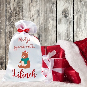 Mikulás zsák egyedi névvel medve (6.minta), Karácsony, Mikulás, Mikulás zsák, Decoupage, transzfer és szalvétatechnika, MESKA