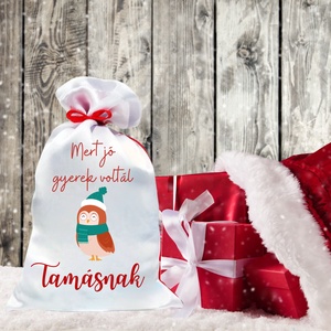 Mikulás zsák egyedi névvel bagoly (7.minta), Karácsony, Mikulás, Mikulás zsák, Decoupage, transzfer és szalvétatechnika, MESKA