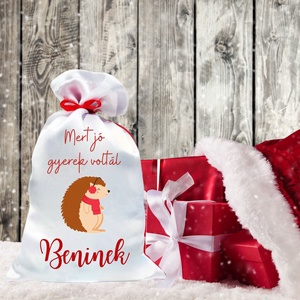 Mikulás zsák egyedi névvel süni (8.minta), Karácsony, Mikulás, Mikulás zsák, Decoupage, transzfer és szalvétatechnika, MESKA