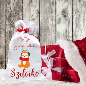 Mikulás zsák egyedi névvel lajhár (9.minta), Karácsony, Mikulás, Mikulás zsák, Decoupage, transzfer és szalvétatechnika, MESKA