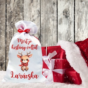 Mikulás zsák egyedi névvel lány szarvas (11.minta), Karácsony, Mikulás, Mikulás zsák, Decoupage, transzfer és szalvétatechnika, MESKA